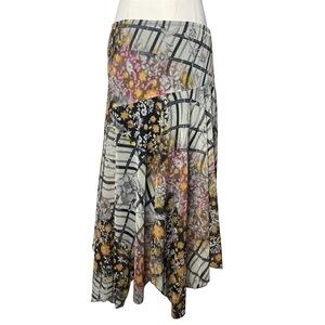 Y2K Vintage Graphic Printed Plaid Floral Mesh Asymmetrical Midi Skirt Fairycore